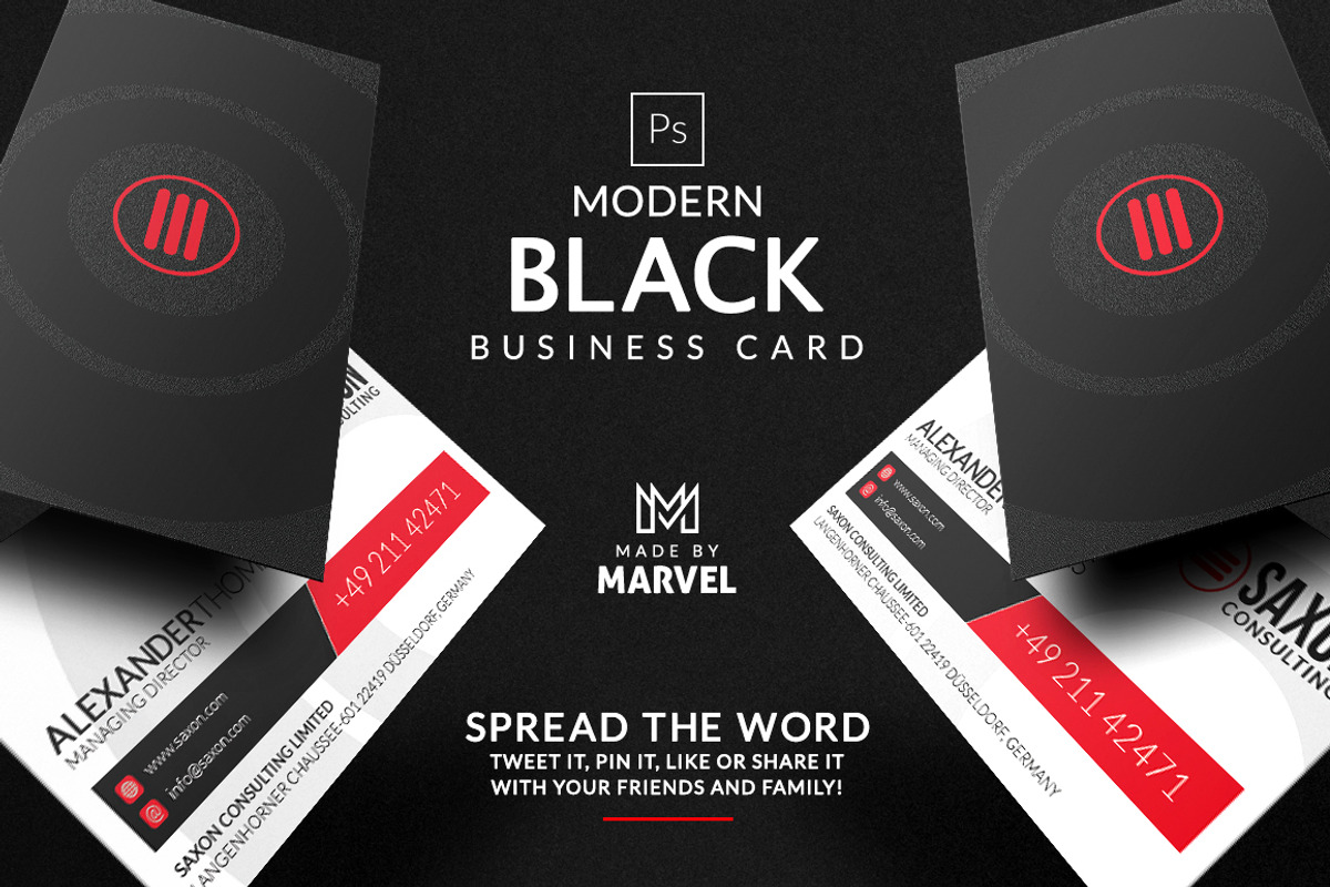Modern Black Business Card, a Business Card Template by Marvel (Photo 1 of 5)