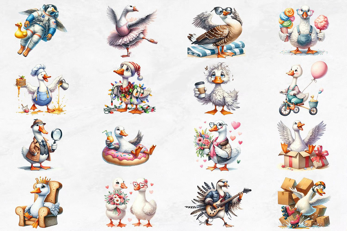 Silly Goose Watercolor Clipart, an Animal Illustration by Bijou Bay (Photo 2 of 3)