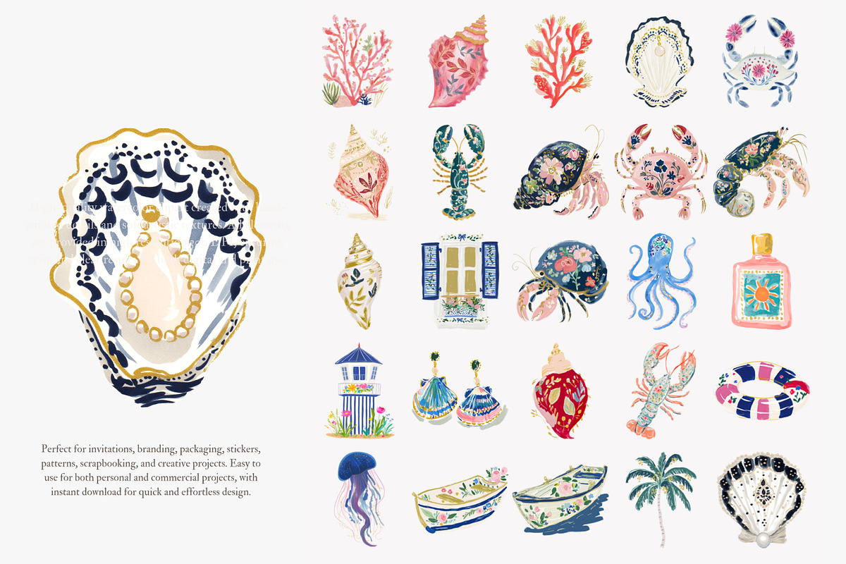 Preppy coastal clipart png set, a Decorative Illustration by Patishop Art (Photo 2 of 12)