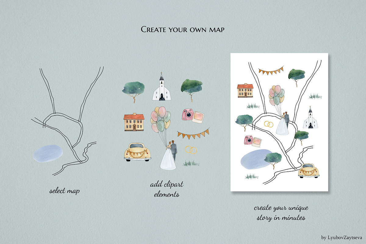 Watercolor Wedding Map Creator, a Decorative Illustration by LyubovZaytseva