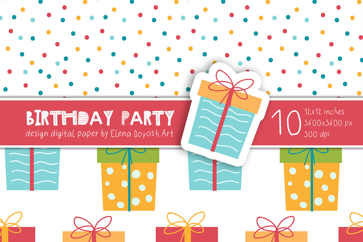 Birthday Party Cartoon Digital Paper, a Pattern Graphic by Elena Dorosh (Photo 5 of 6)