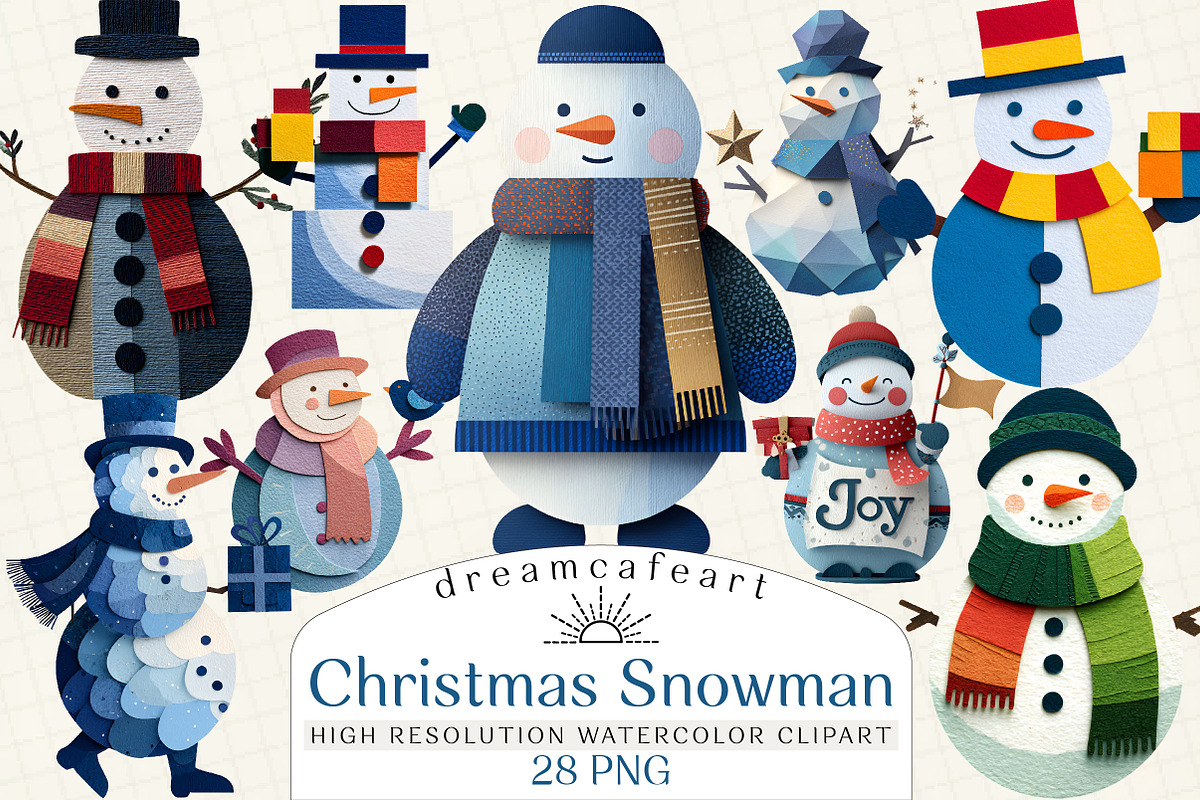 Christmas Snowman Clipart, an Illustration by DreamCafeArt (Photo 1 of 6)