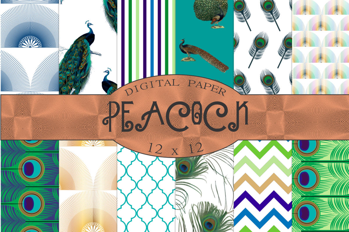 Peacock digital papers, a Pattern Graphic by Kiwi Fruit Punch (Photo 1 of 2)