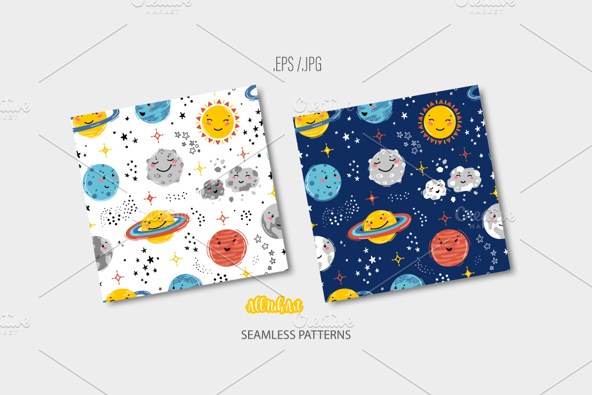 Cute Space Digital Papers & Cliparts, a Pattern Graphic by AllNikArt (Photo 5 of 5)