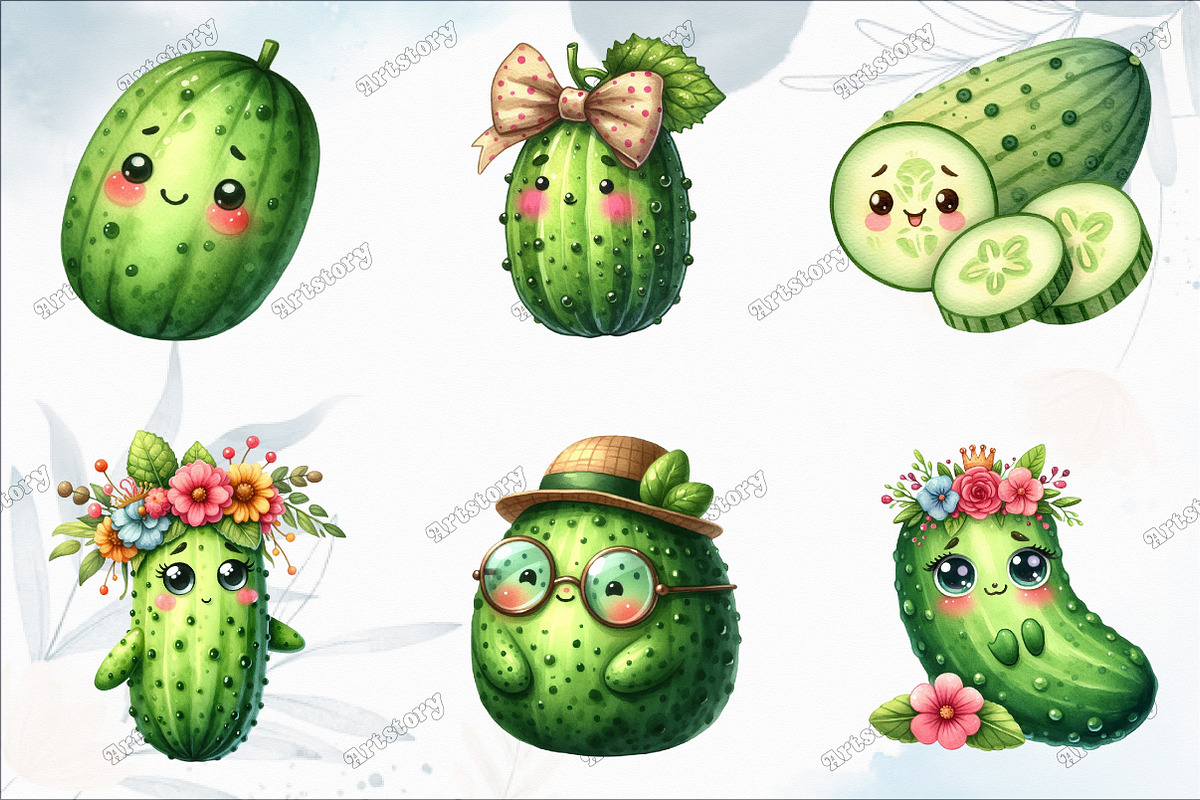 Watercolor Cute Cucumber Clipart, a Graphic by designcity5 (Photo 2 of 5)