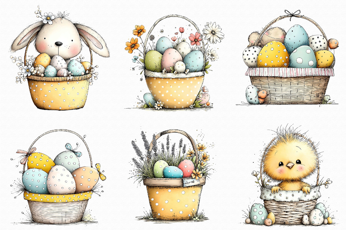 Easter Basket Clipart Set, an Illustration by Libby Wishes (Photo 3 of 8)