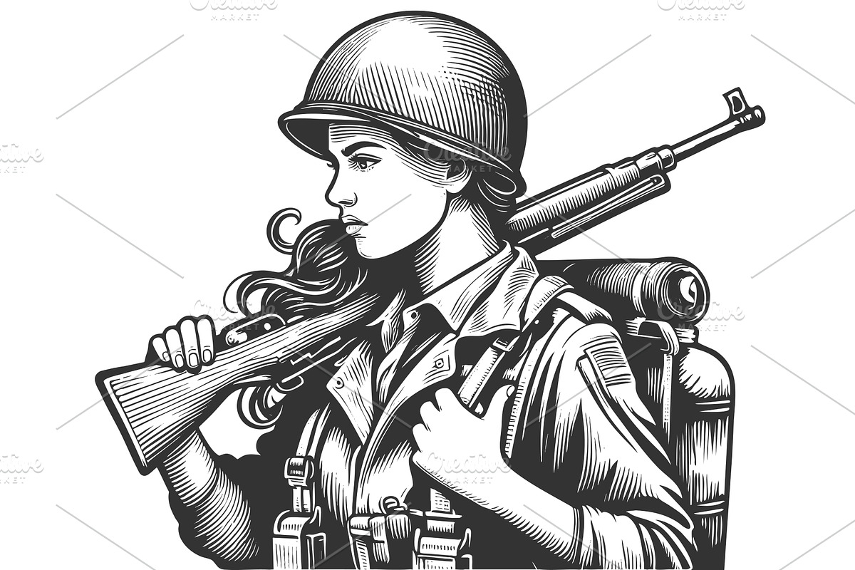 Female Soldier with Rifle vector, a Person Illustration by AlexArt