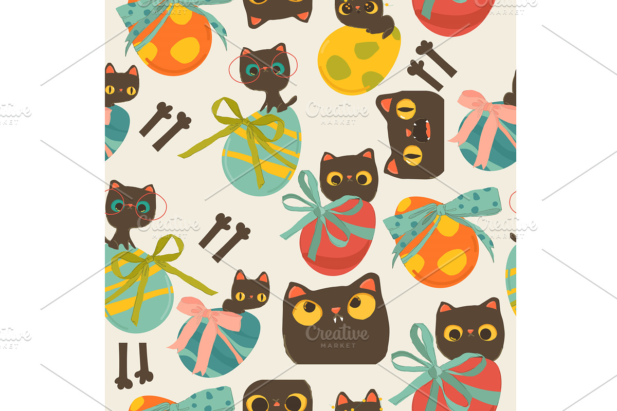 Seamless Pattern with Cute Cats and, an Object Illustration by Maria Starus