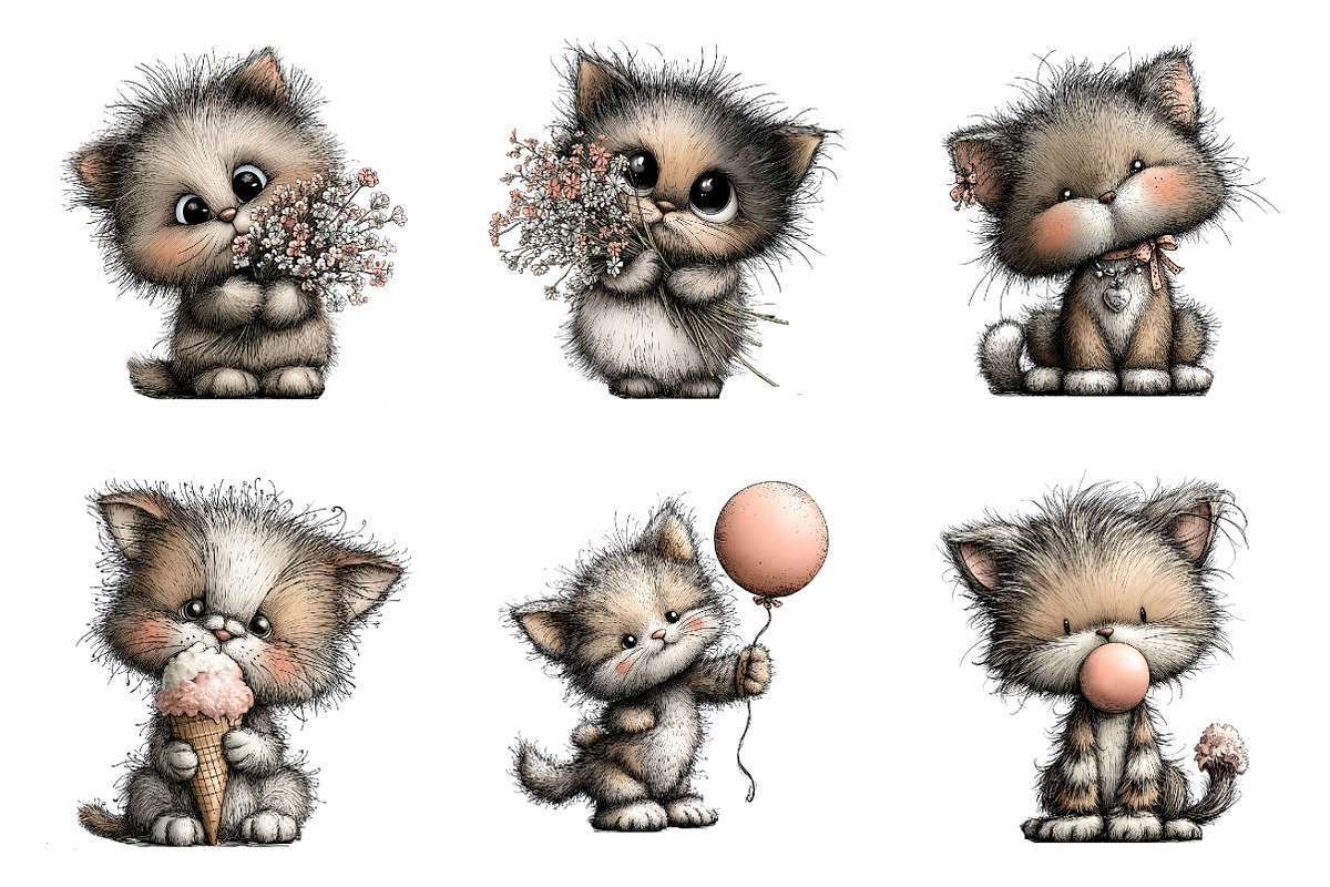 Whimsical Kitten Clipart Bundle, an Illustration by SinaCreation (Photo 2 of 7)