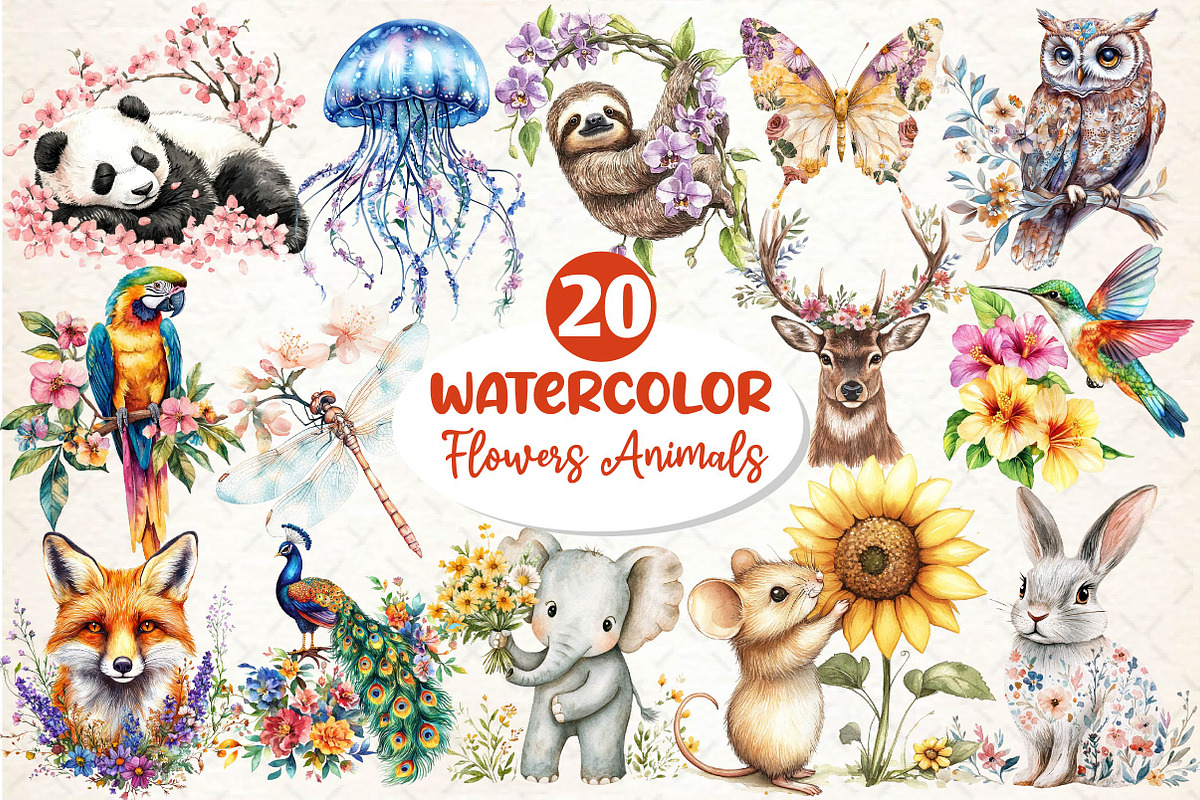 Vibrant Flowers Animals Clipart, an Illustration by Dream Creation (Photo 1 of 4)