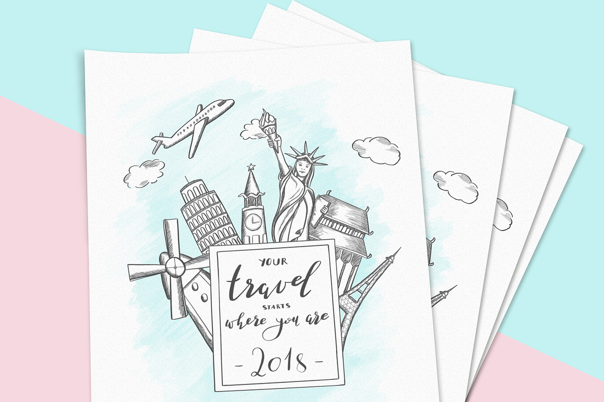 Travel journal first page, an Illustration by Kate Snitser (Photo 2 of 3)