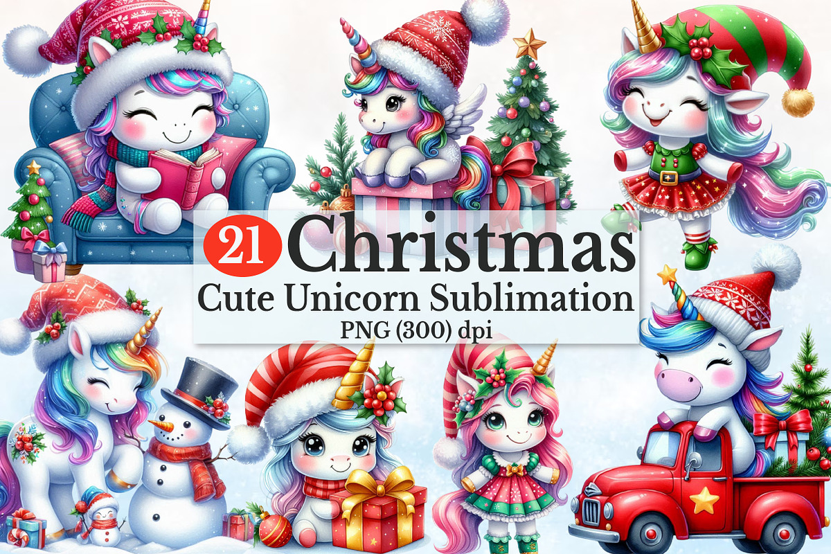 Watercolor Christmas Cute Unicorn, a Seasonal Illustration by Rose Art (Photo 1 of 7)