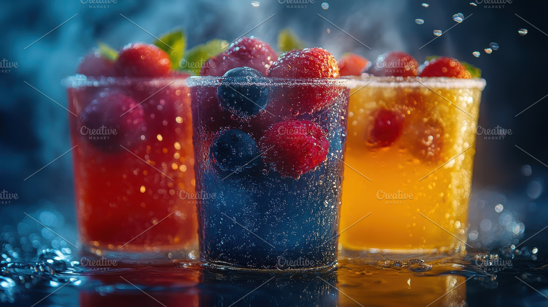 Refreshing fruit drinks with strawbe, a Food & Drink Photo by Pixeness Studio
