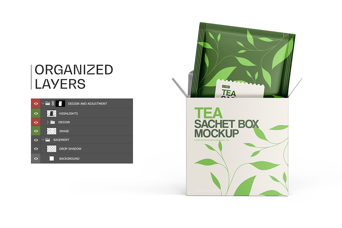 Tea Sachets with Box Mockup, a Packaging Mockup by Ram Studio (Photo 14 of 27)