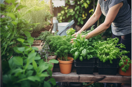 urban gardener harvesting fresh, a Food & Drink Photo by Sergey Kotenev