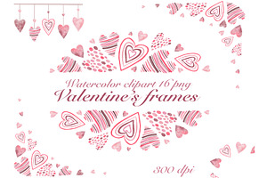 Valentine’s hearts watercolor frames