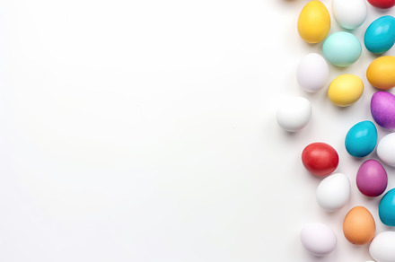 Colorful easter eggs on white background, a Holiday Photo by AlyaAnd