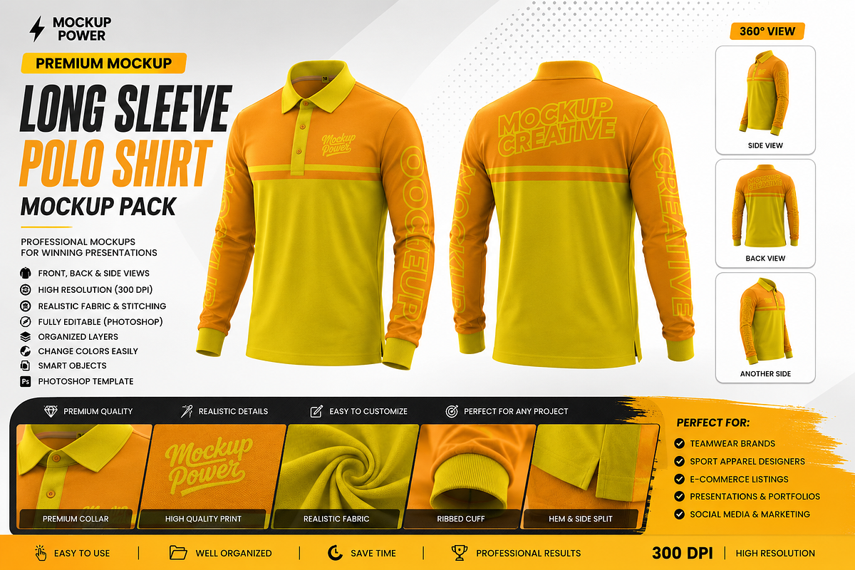 Long Sleeve Polo Shirt Mockup Pack, a Shirt Mockup by Mockup Power (Photo 2 of 4)