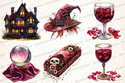 Watercolor Burgundy Halloween Clipar, an Illustration by DreamCafeArt (Thumbnail 4 of 7)