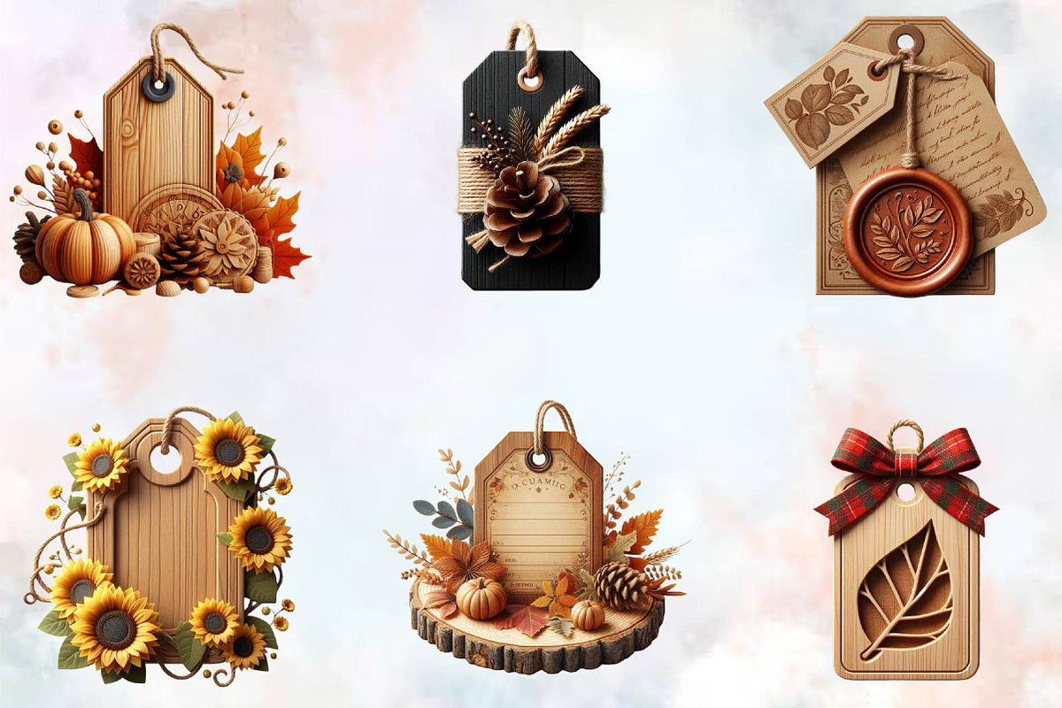 Vintage Wooden Autumn Tags, an Illustration by SVGArt (Photo 5 of 8)