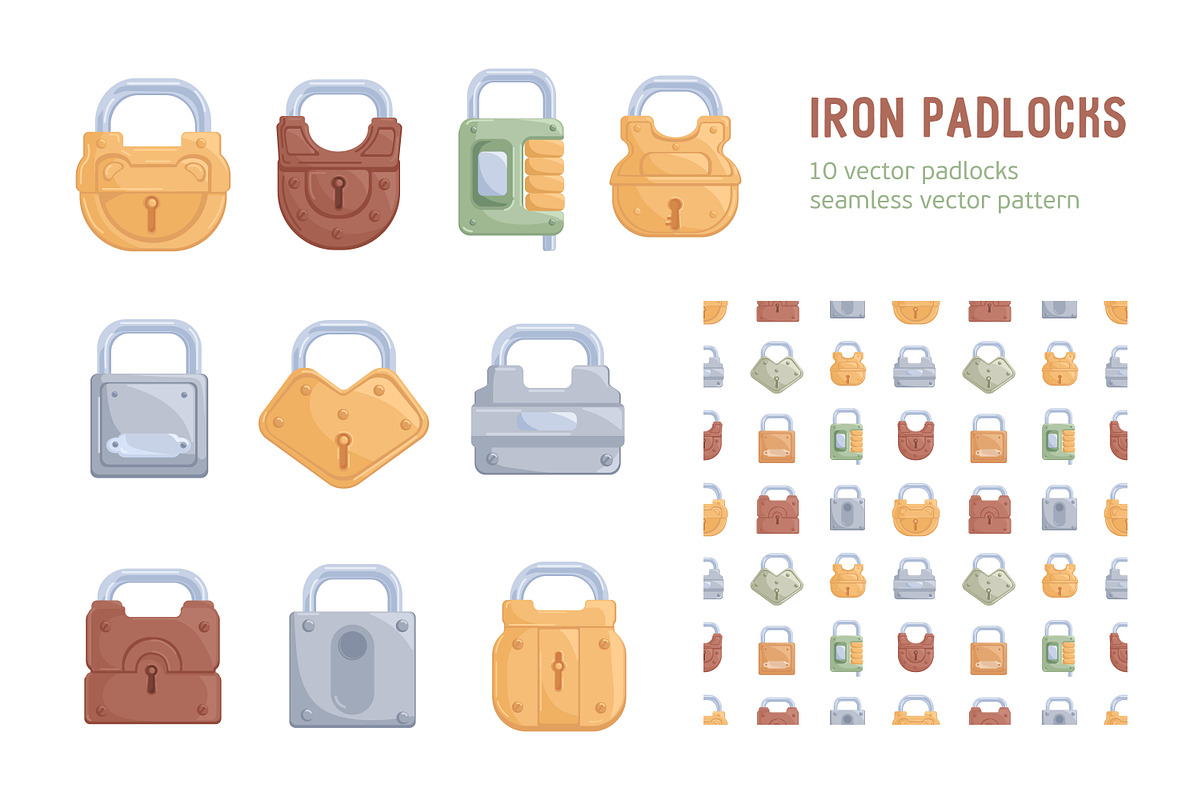 Iron padlocks set + seamless pattern, a Person Illustration by Good Studio (Photo 1 of 5)