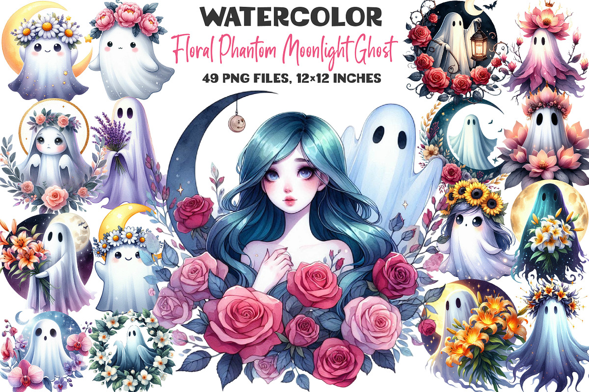 Floral Phantom Moonlight Ghost Clipa, an Illustration by DreamArtGraphic (Photo 1 of 5)