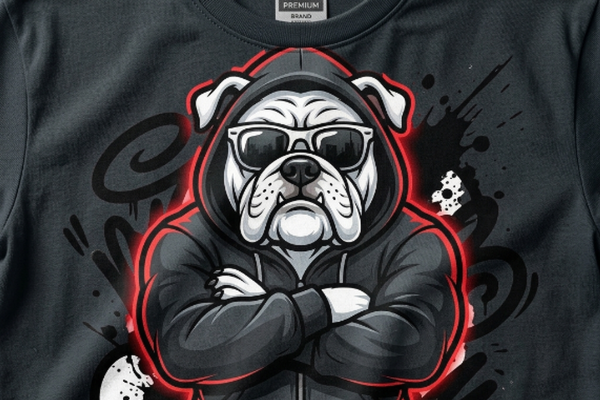 Gangster Bulldog Hoodie Art, a Shirt Mockup by Vector Stall (Photo 7 of 13)