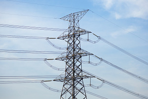 High voltage transmission towers stock photo containing power and voltage