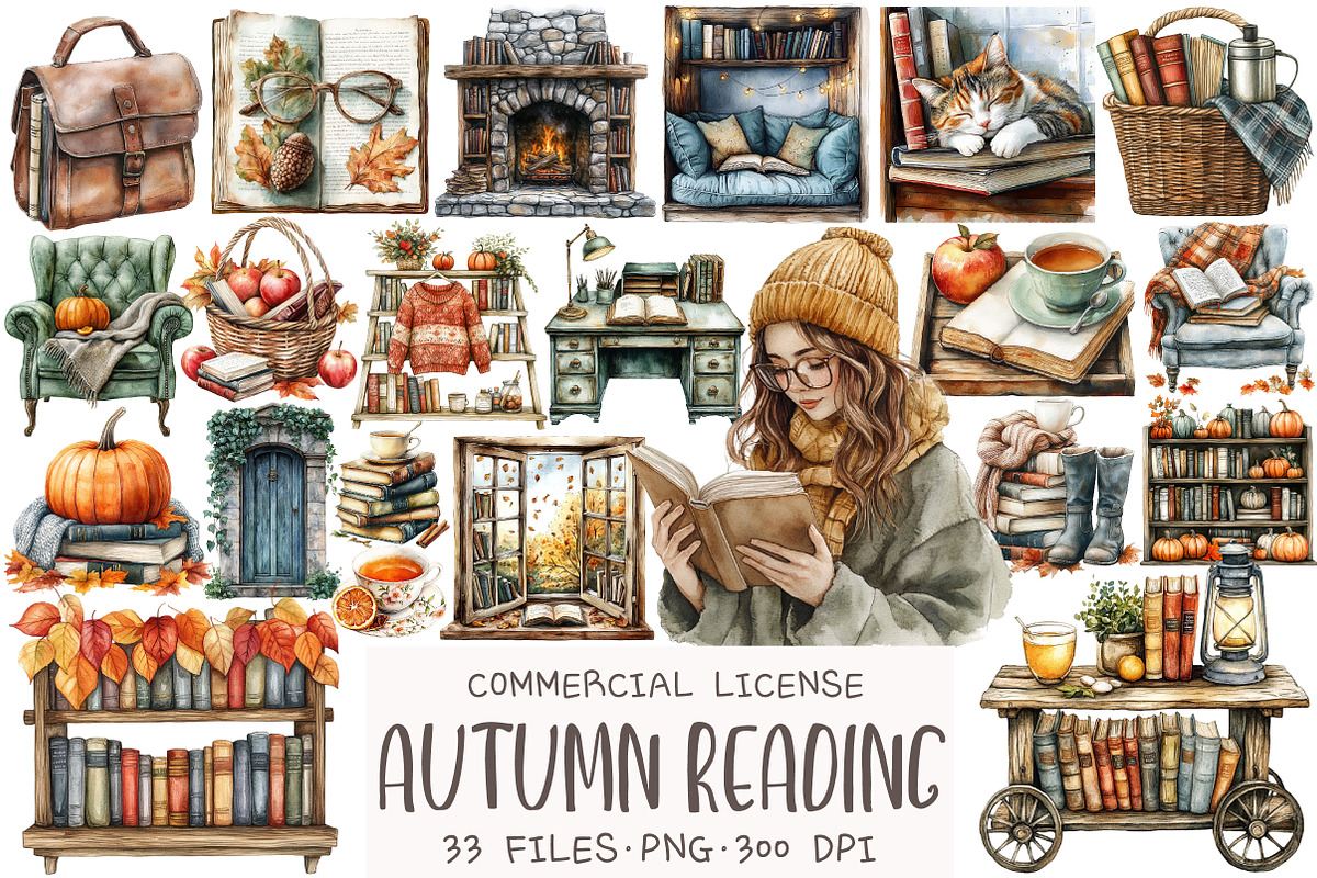 Autumn Cozy Reading Clipart, an Illustration by OK Design (Photo 1 of 5)