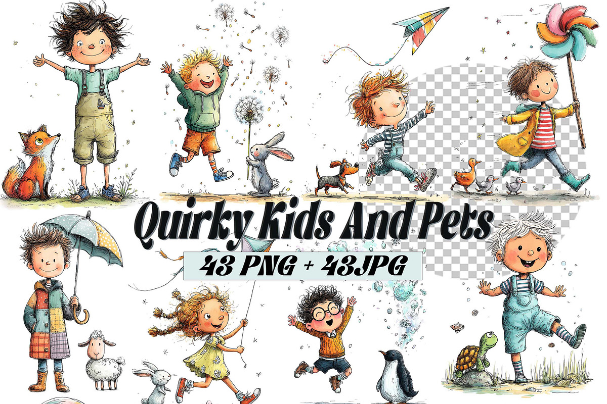 Quirky Kids and Pets Clipart, a Graphic by one-touch (Photo 1 of 7)