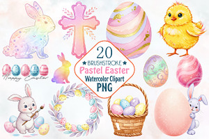 Pastel Brushstroke Easter PNG Bundle, an Illustration by RobertsArt