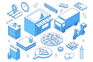 Isometric pizza order online, a Food Illustration by Valerie Bodnar