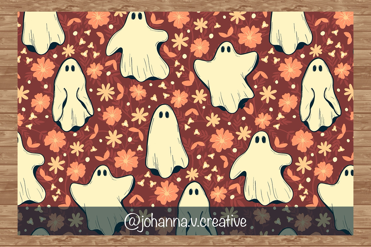 Floral Ghosts Seamless Pattern, an Illustration by Johanna V. Creative (Photo 2 of 5)