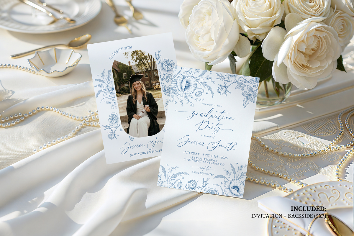 Blue Floral Graduation Party, an Invitation Template by Digital_Mind (Photo 2 of 3)