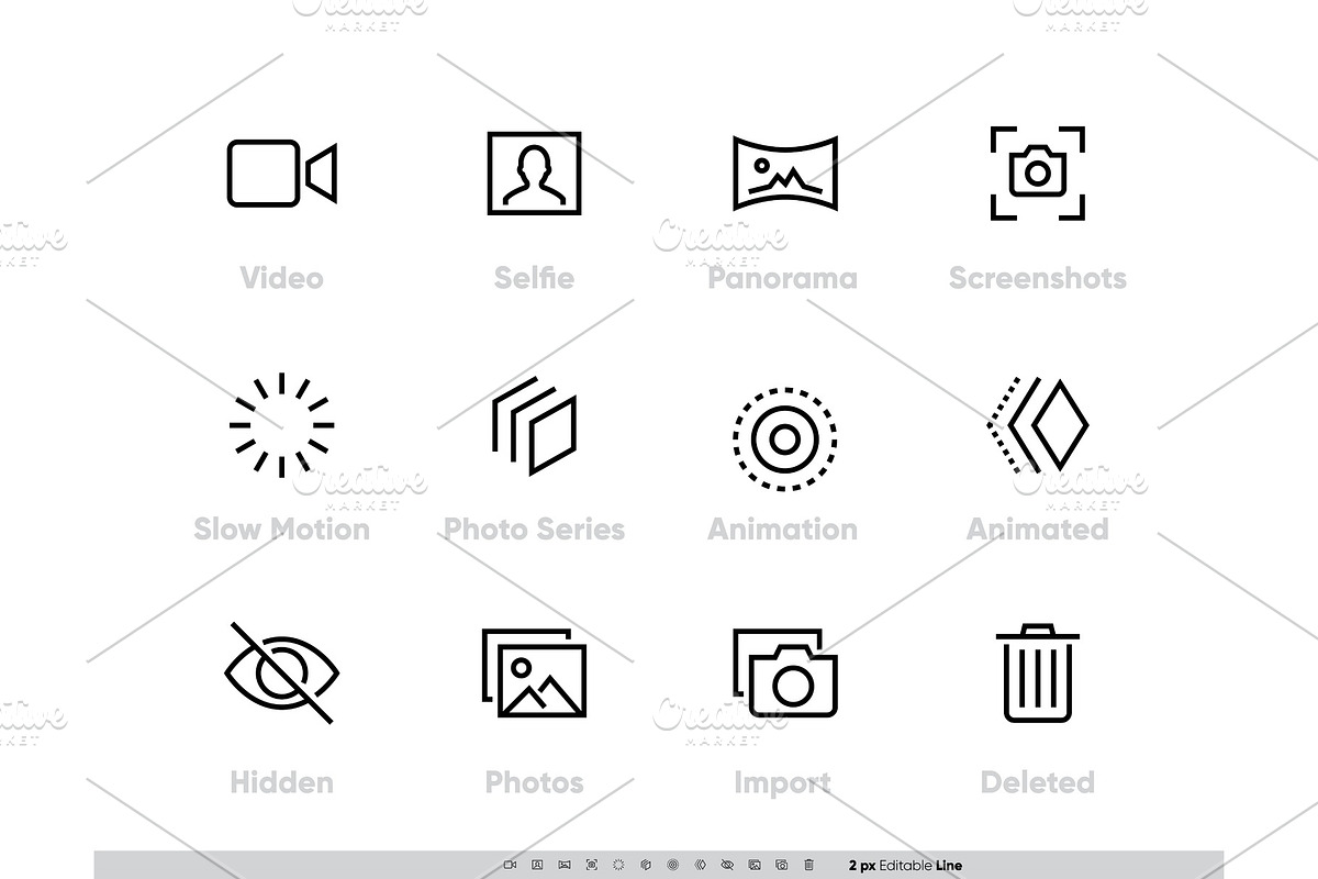 Media Files vector icon set. Camera, an Illustration by theungsys