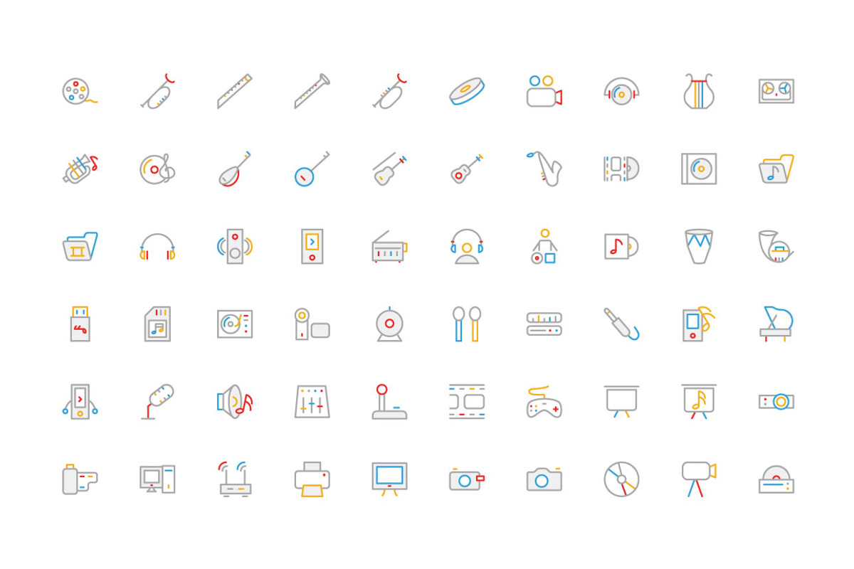 100 Music Colored Line Icons preview 2