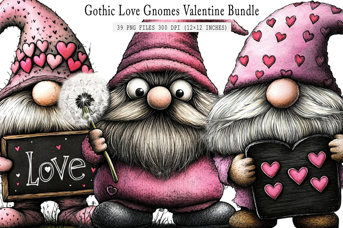 Gothic Love Gnomes Valentine Gnome, an Illustration by SinaCreation (Photo 1 of 7)