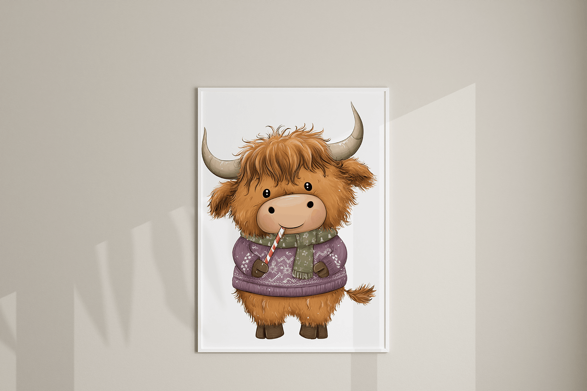 20 Christmas Highland Cow Clipart, an Animal Illustration by Pati Charm Studio (Photo 8 of 8)