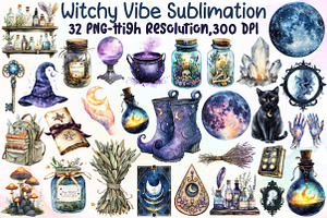 Witchy Vibe Sublimation Clipart, an Illustration by Sublimation Artist