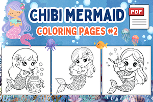 Chibi Mermaid Coloring Pages #2, a Person Illustration by Inkivelle Studio