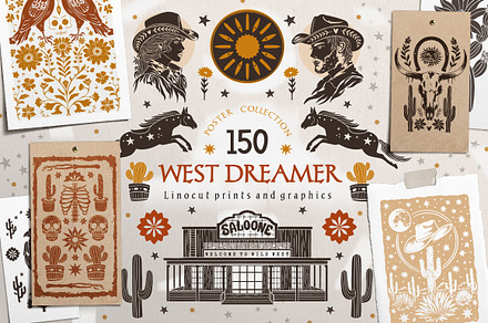 West Dreamer vector linocut graphics, an Object Graphic by DariSmartArt