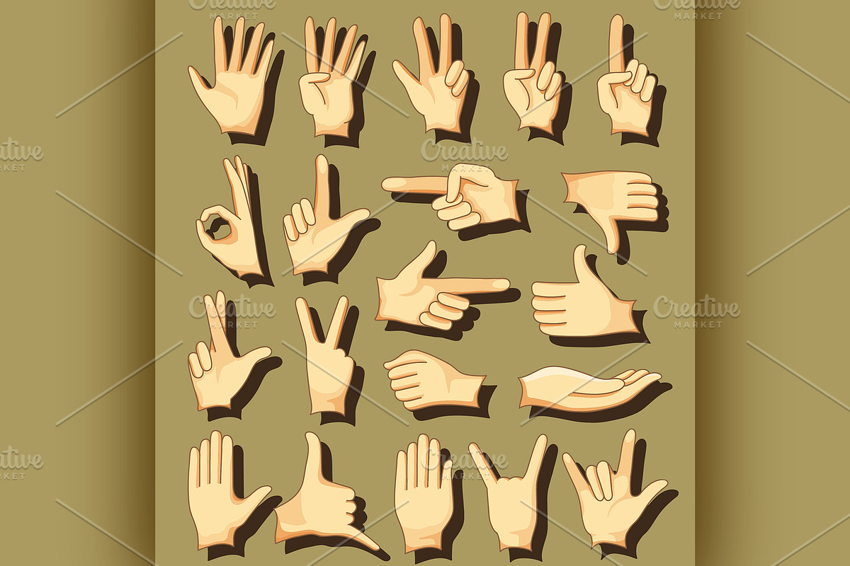 Hand signs icons set, an Illustration by Netkoff