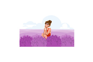 Young woman relaxing in a lavender, an Illustration by pikepicture
