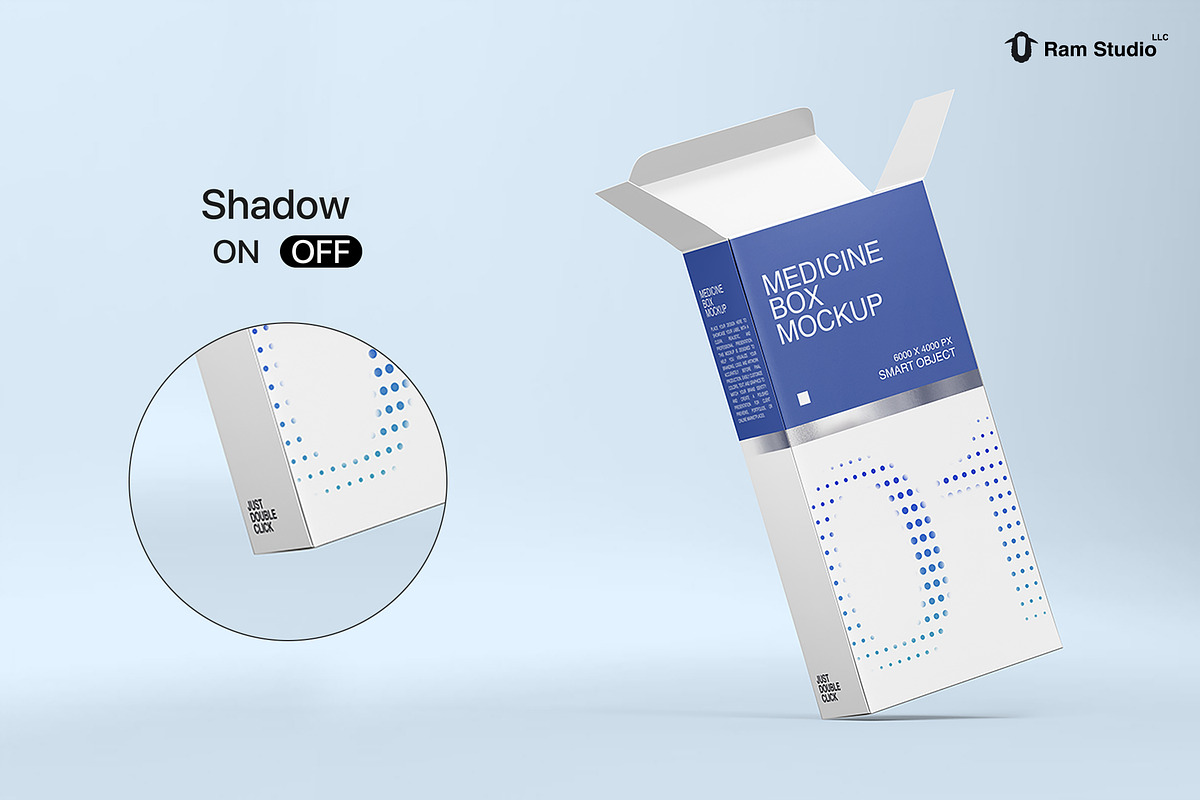 Standing Pharmaceutical Box Mockup, a Packaging Mockup by Ram Studio LLC (Photo 10 of 12)
