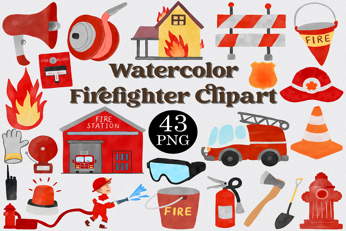 Watercolor Firefighter Clipart Set, an Illustration by CropUp Creative (Photo 1 of 4)