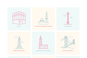 99 World Landmarks Illustration