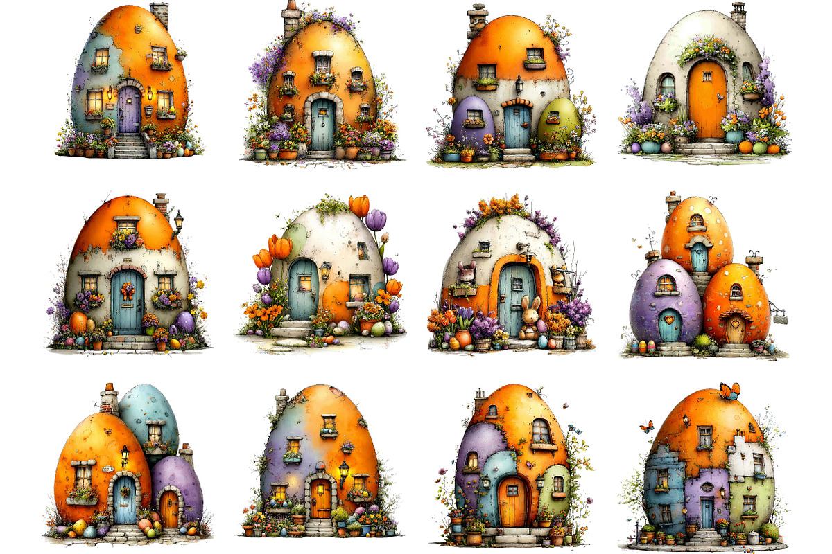 Watercolor Easter Egg House Clipart, an Illustration by Designking (Photo 3 of 5)