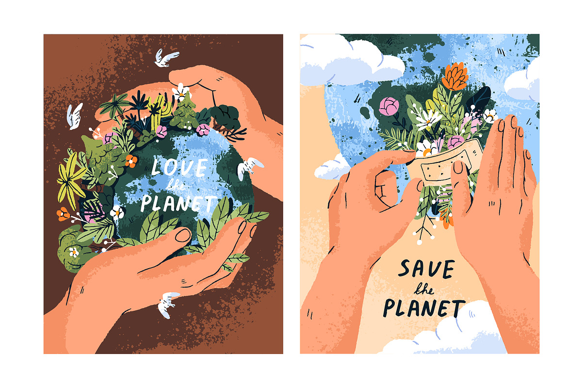 Happy Earth Day cards, ecology set, an Object Illustration by PaperTrident (Photo 2 of 3)