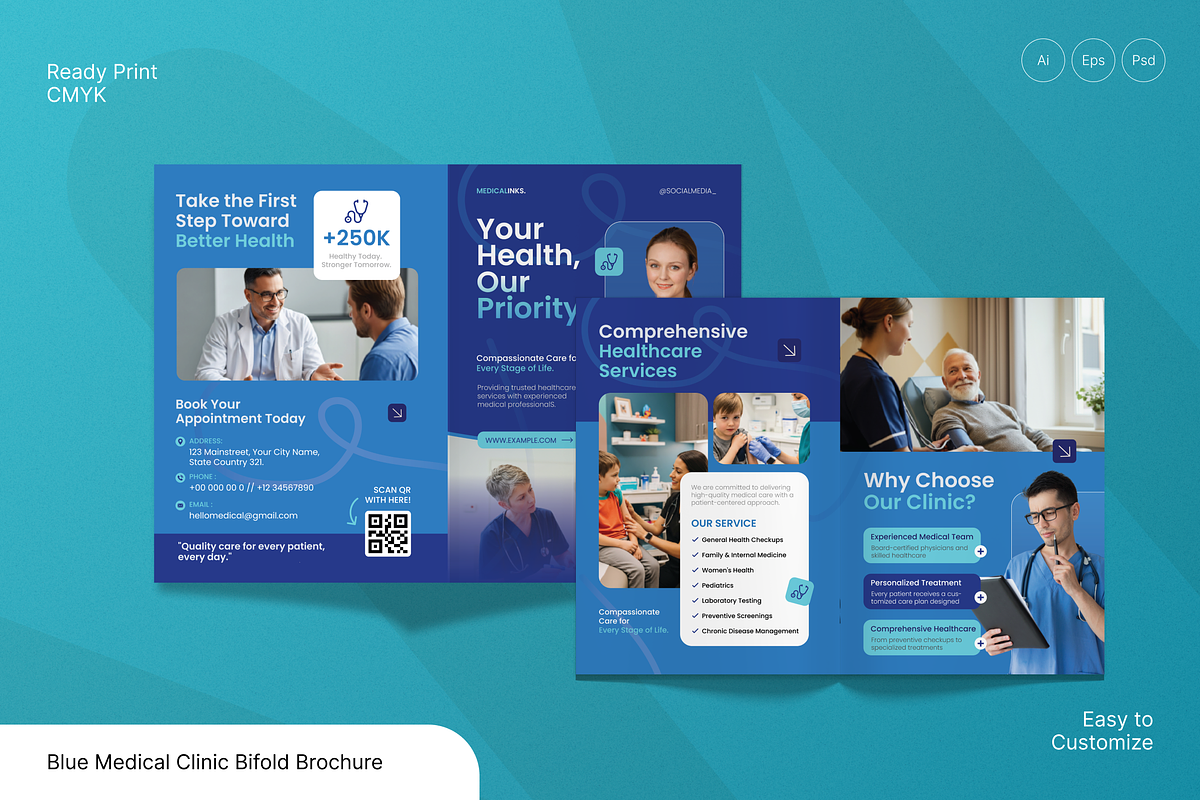 Blue Medical Clinic Bifold Brochure, a Brochure Template by Annora Studio (Photo 1 of 6)