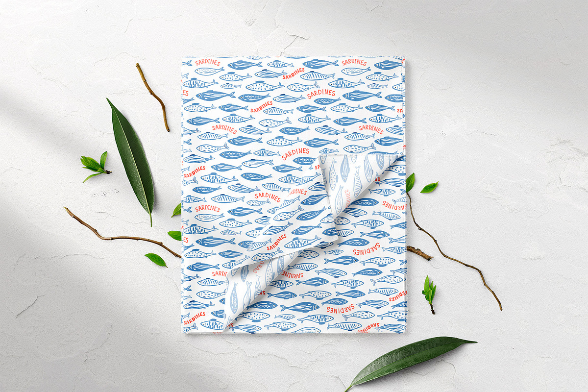 Mediterranean food Sardine patterns, a Pattern Graphic by Tani Kuzminka (Photo 7 of 25)